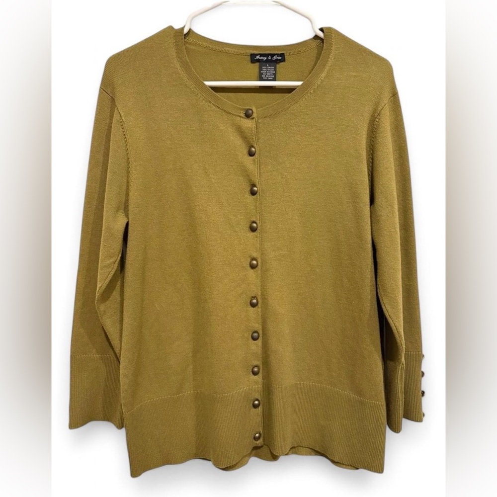Women's Audrey & Grace Olive Green Cardigan‎ Sweater Large Gold Hardware Classic